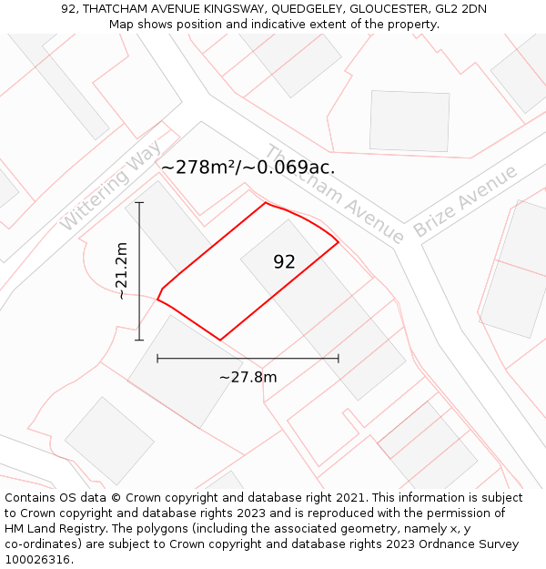 92, THATCHAM AVENUE KINGSWAY, QUEDGELEY, GLOUCESTER, GL2 2DN: Plot and title map
