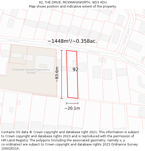 92, THE DRIVE, RICKMANSWORTH, WD3 4DU: Plot and title map