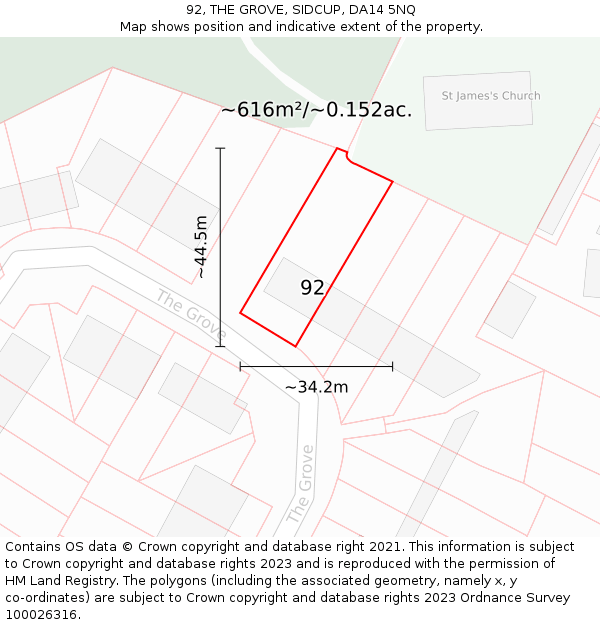 92, THE GROVE, SIDCUP, DA14 5NQ: Plot and title map