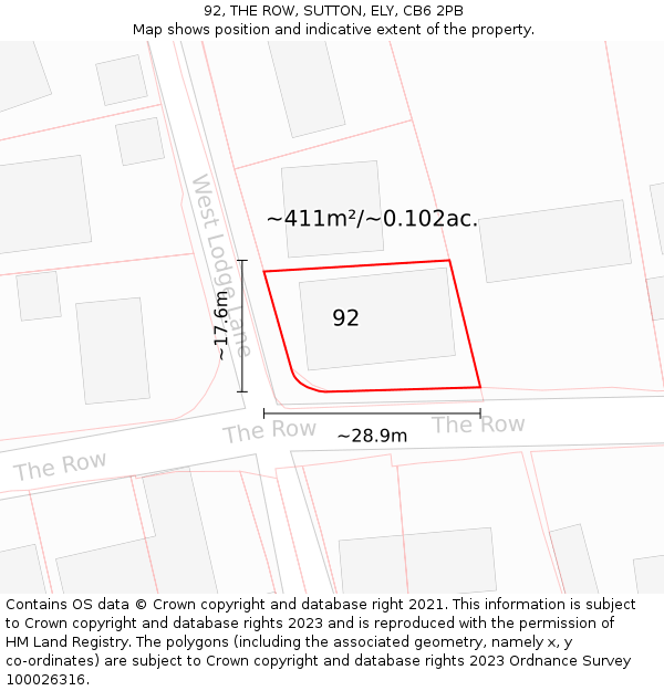 92, THE ROW, SUTTON, ELY, CB6 2PB: Plot and title map