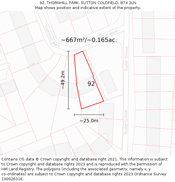 92, THORNHILL PARK, SUTTON COLDFIELD, B74 2LN: Plot and title map