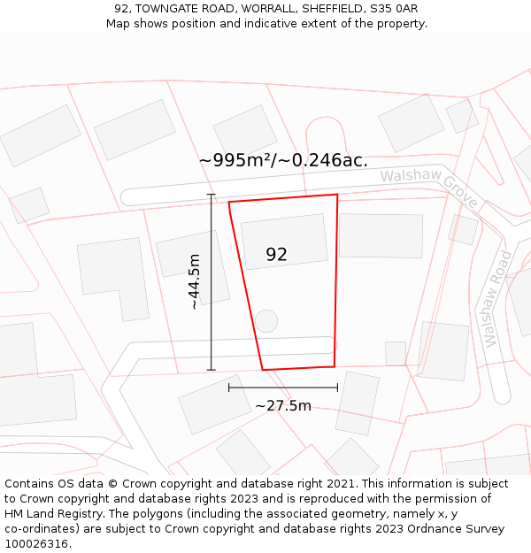 92, TOWNGATE ROAD, WORRALL, SHEFFIELD, S35 0AR: Plot and title map