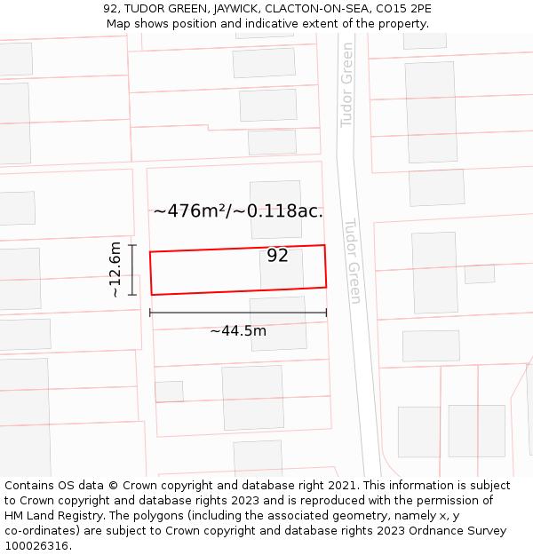 92, TUDOR GREEN, JAYWICK, CLACTON-ON-SEA, CO15 2PE: Plot and title map