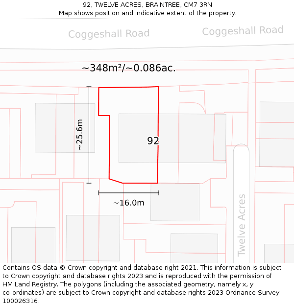 92, TWELVE ACRES, BRAINTREE, CM7 3RN: Plot and title map