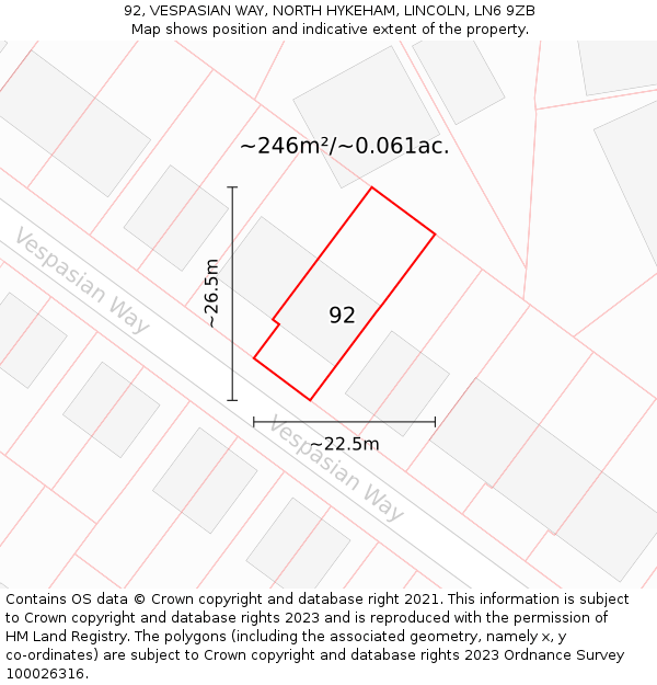 92, VESPASIAN WAY, NORTH HYKEHAM, LINCOLN, LN6 9ZB: Plot and title map