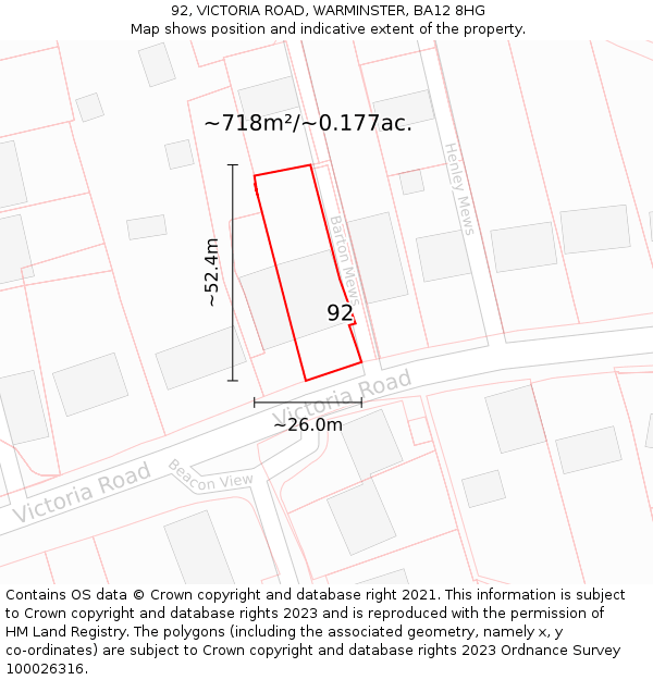 92, VICTORIA ROAD, WARMINSTER, BA12 8HG: Plot and title map