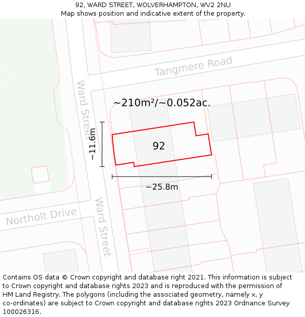 92, WARD STREET, WOLVERHAMPTON, WV2 2NU: Plot and title map