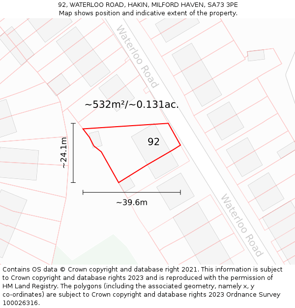92, WATERLOO ROAD, HAKIN, MILFORD HAVEN, SA73 3PE: Plot and title map