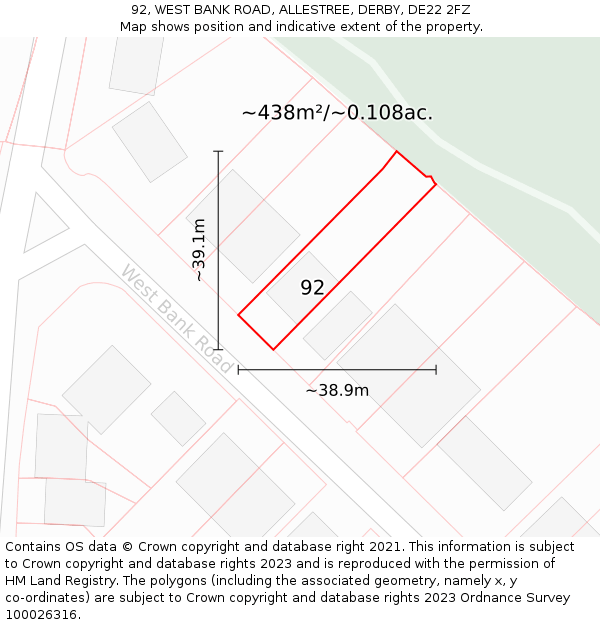 92, WEST BANK ROAD, ALLESTREE, DERBY, DE22 2FZ: Plot and title map