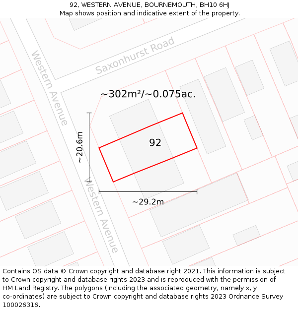 92, WESTERN AVENUE, BOURNEMOUTH, BH10 6HJ: Plot and title map