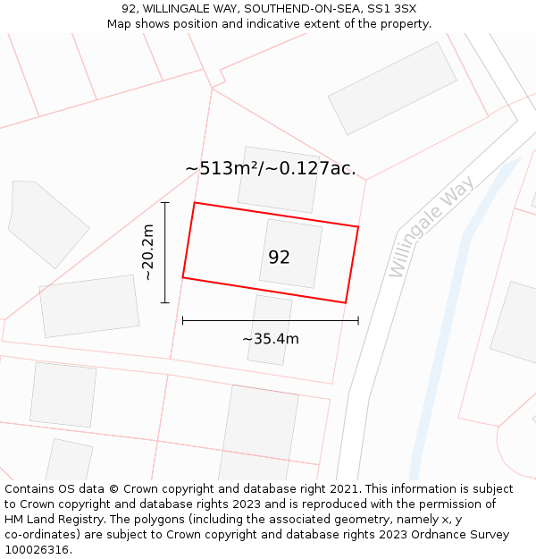 92, WILLINGALE WAY, SOUTHEND-ON-SEA, SS1 3SX: Plot and title map