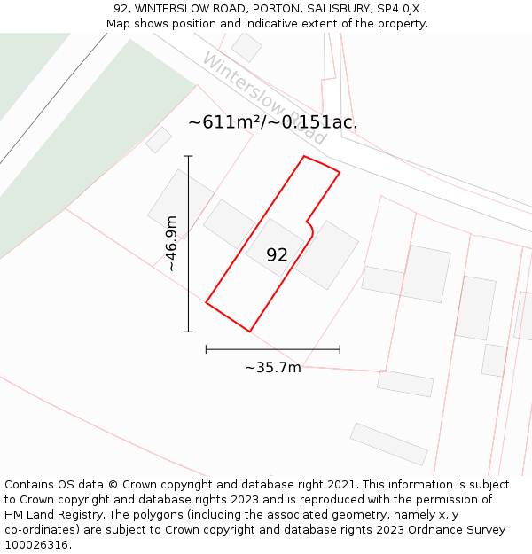 92, WINTERSLOW ROAD, PORTON, SALISBURY, SP4 0JX: Plot and title map