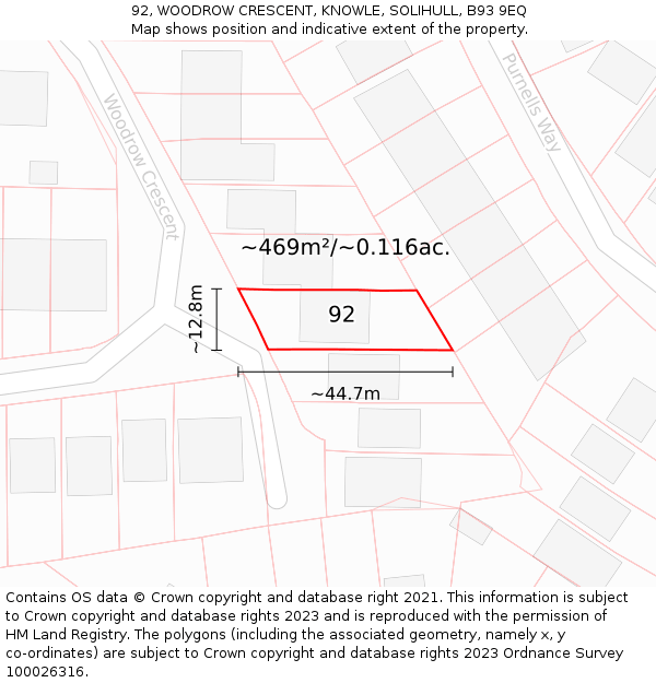 92, WOODROW CRESCENT, KNOWLE, SOLIHULL, B93 9EQ: Plot and title map