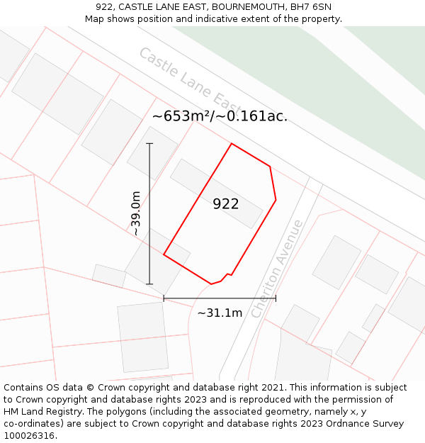 922, CASTLE LANE EAST, BOURNEMOUTH, BH7 6SN: Plot and title map