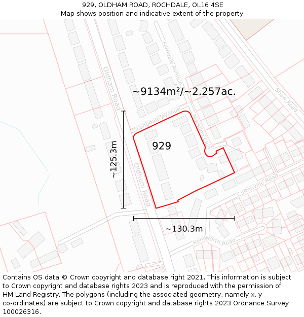 929, OLDHAM ROAD, ROCHDALE, OL16 4SE: Plot and title map