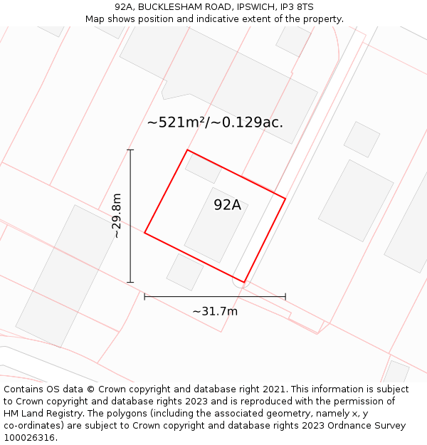 92A, BUCKLESHAM ROAD, IPSWICH, IP3 8TS: Plot and title map