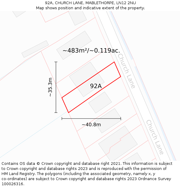 92A, CHURCH LANE, MABLETHORPE, LN12 2NU: Plot and title map