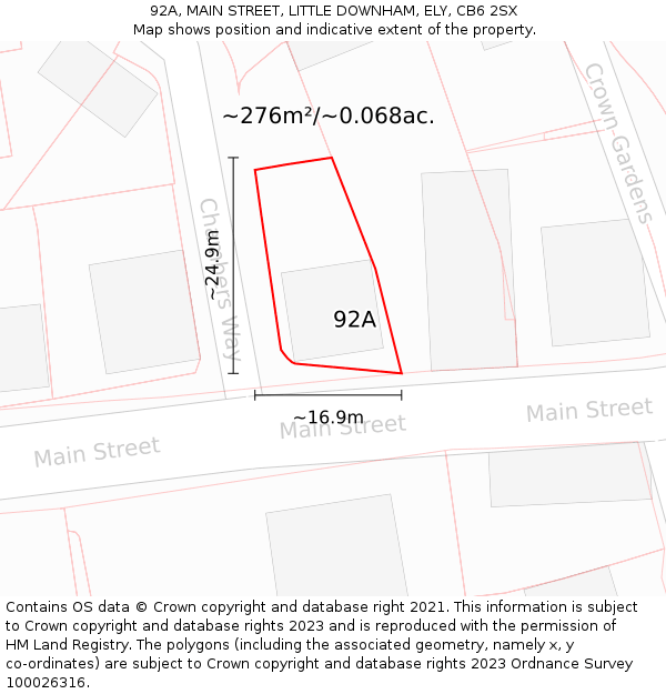 92A, MAIN STREET, LITTLE DOWNHAM, ELY, CB6 2SX: Plot and title map