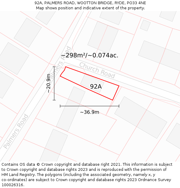 92A, PALMERS ROAD, WOOTTON BRIDGE, RYDE, PO33 4NE: Plot and title map