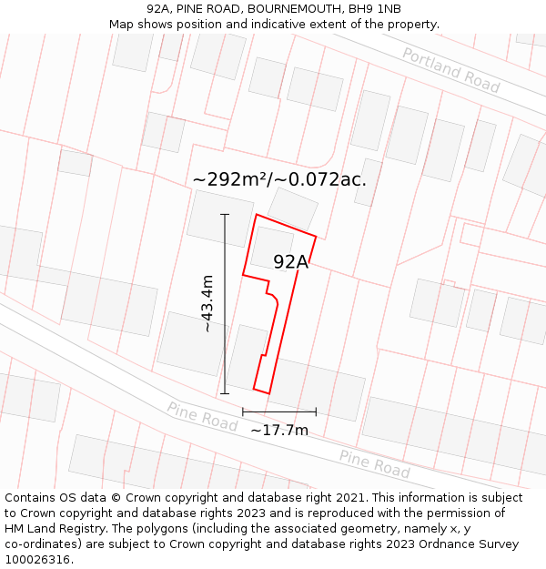 92A, PINE ROAD, BOURNEMOUTH, BH9 1NB: Plot and title map