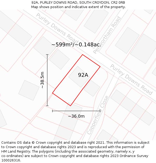 92A, PURLEY DOWNS ROAD, SOUTH CROYDON, CR2 0RB: Plot and title map