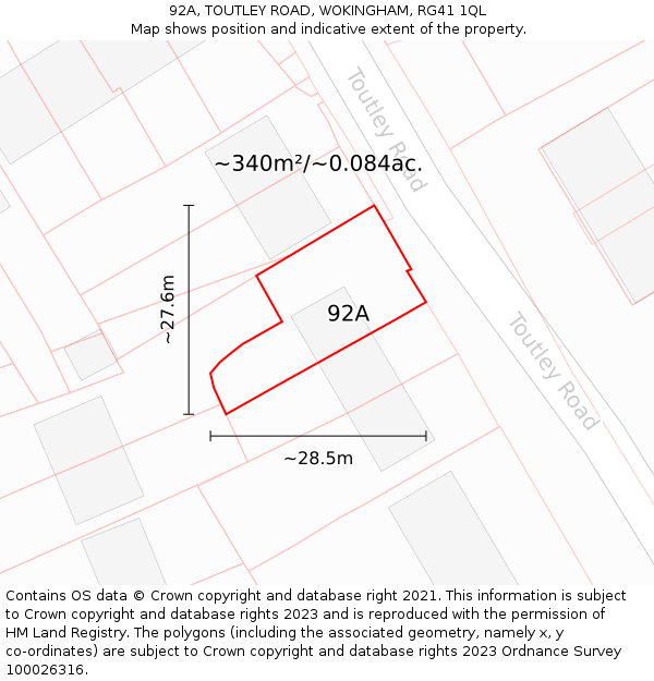 92A, TOUTLEY ROAD, WOKINGHAM, RG41 1QL: Plot and title map