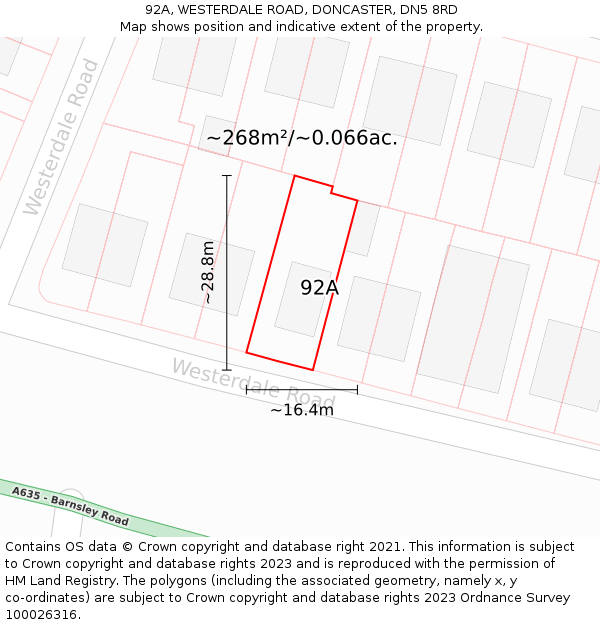 92A, WESTERDALE ROAD, DONCASTER, DN5 8RD: Plot and title map