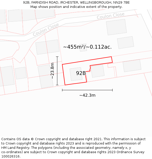 92B, FARNDISH ROAD, IRCHESTER, WELLINGBOROUGH, NN29 7BE: Plot and title map