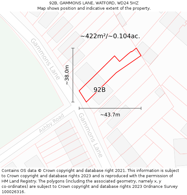92B, GAMMONS LANE, WATFORD, WD24 5HZ: Plot and title map