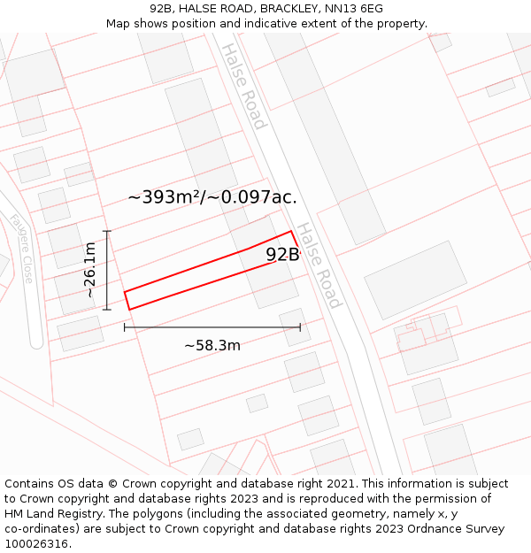 92B, HALSE ROAD, BRACKLEY, NN13 6EG: Plot and title map