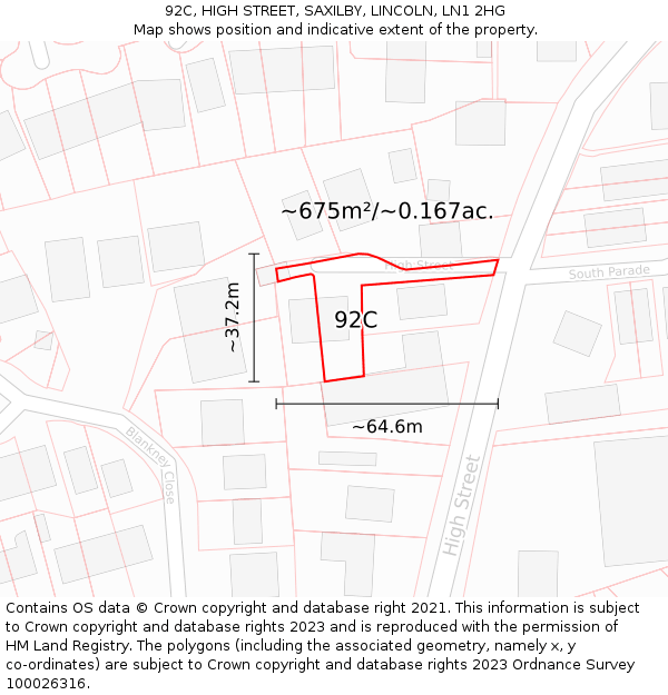 92C, HIGH STREET, SAXILBY, LINCOLN, LN1 2HG: Plot and title map