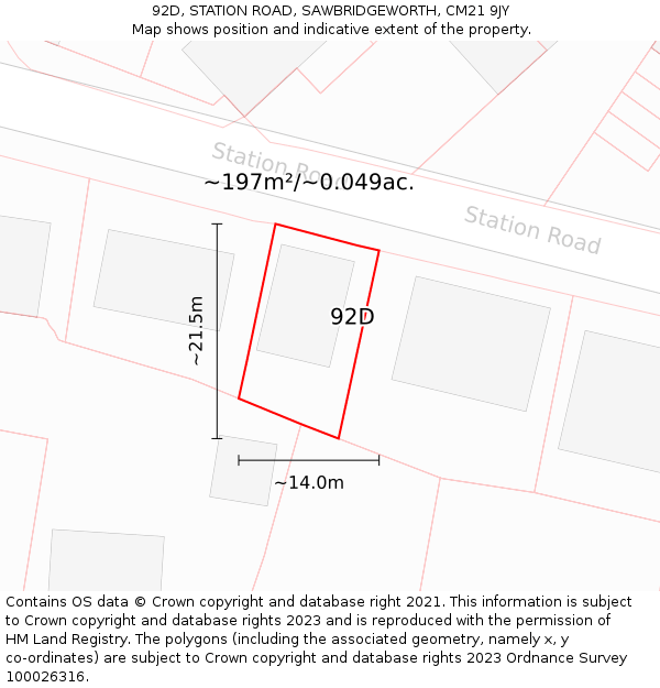 92D, STATION ROAD, SAWBRIDGEWORTH, CM21 9JY: Plot and title map