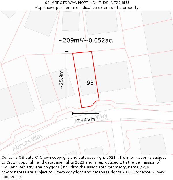 93, ABBOTS WAY, NORTH SHIELDS, NE29 8LU: Plot and title map