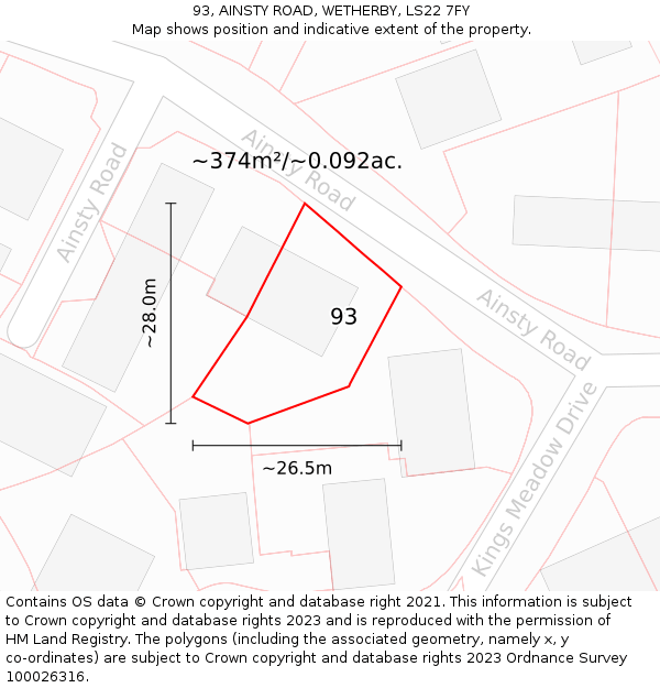 93, AINSTY ROAD, WETHERBY, LS22 7FY: Plot and title map