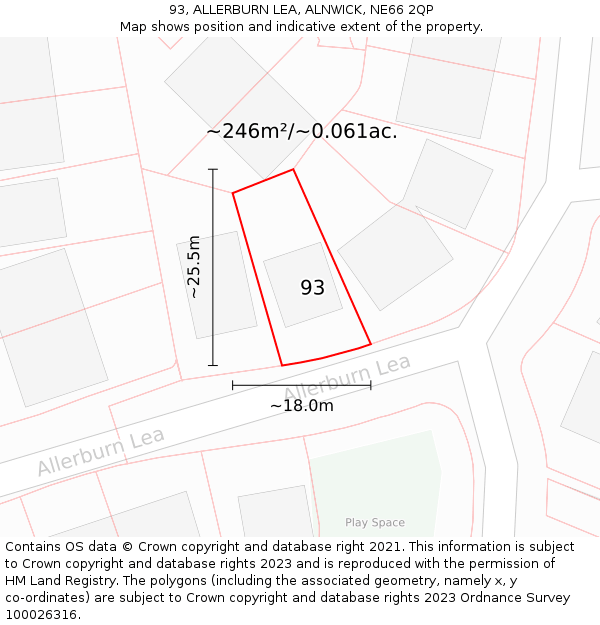 93, ALLERBURN LEA, ALNWICK, NE66 2QP: Plot and title map