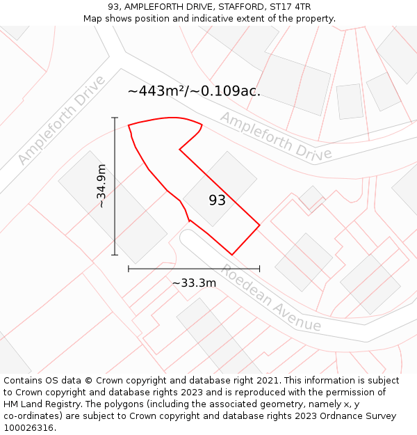 93, AMPLEFORTH DRIVE, STAFFORD, ST17 4TR: Plot and title map