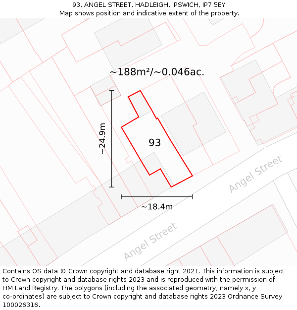 93, ANGEL STREET, HADLEIGH, IPSWICH, IP7 5EY: Plot and title map