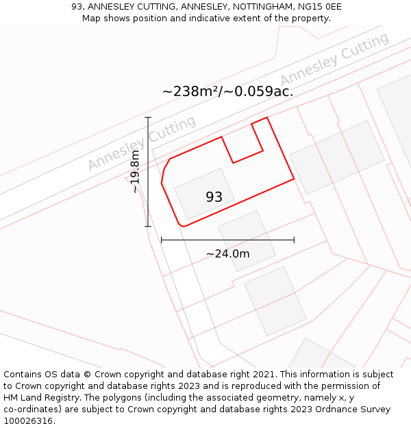 93, ANNESLEY CUTTING, ANNESLEY, NOTTINGHAM, NG15 0EE: Plot and title map
