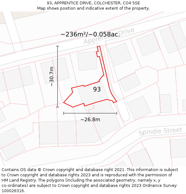 93, APPRENTICE DRIVE, COLCHESTER, CO4 5SE: Plot and title map