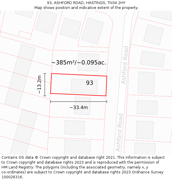 93, ASHFORD ROAD, HASTINGS, TN34 2HY: Plot and title map