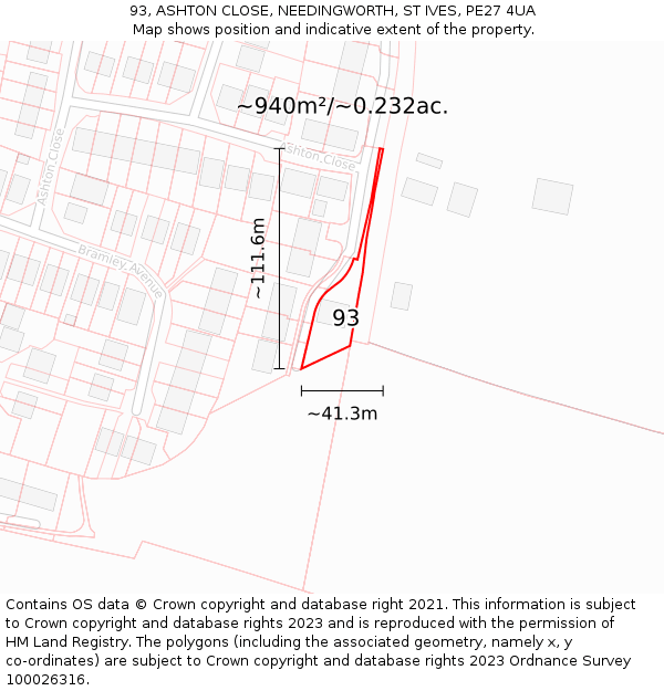 93, ASHTON CLOSE, NEEDINGWORTH, ST IVES, PE27 4UA: Plot and title map