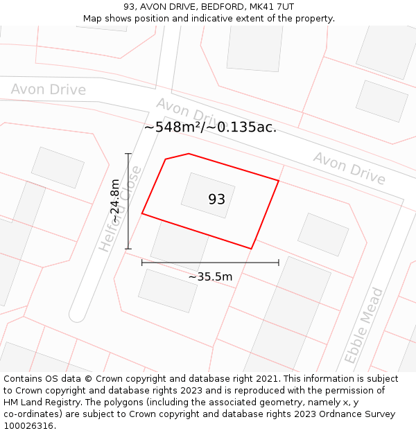 93, AVON DRIVE, BEDFORD, MK41 7UT: Plot and title map