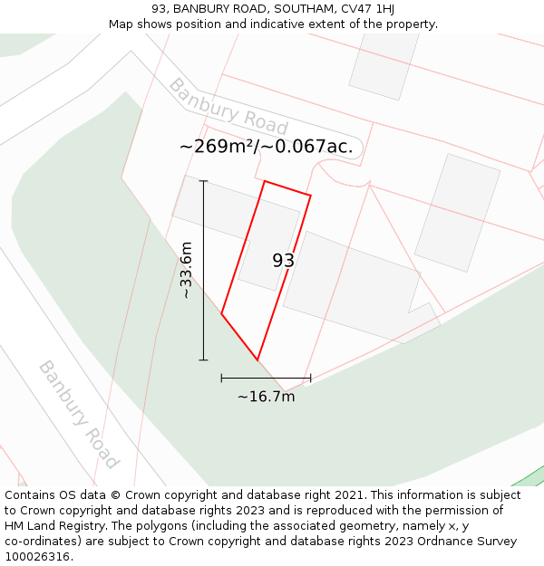 93, BANBURY ROAD, SOUTHAM, CV47 1HJ: Plot and title map