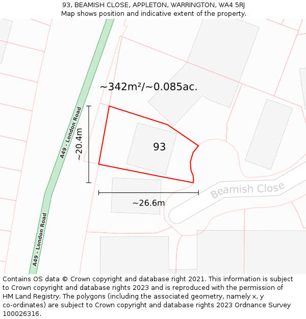 93, BEAMISH CLOSE, APPLETON, WARRINGTON, WA4 5RJ: Plot and title map