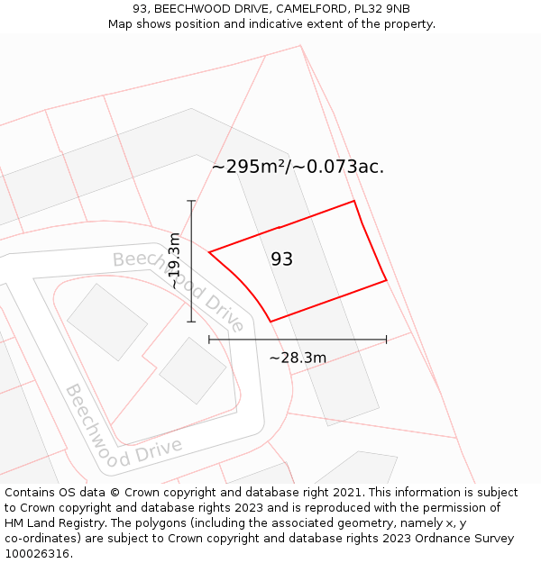 93, BEECHWOOD DRIVE, CAMELFORD, PL32 9NB: Plot and title map