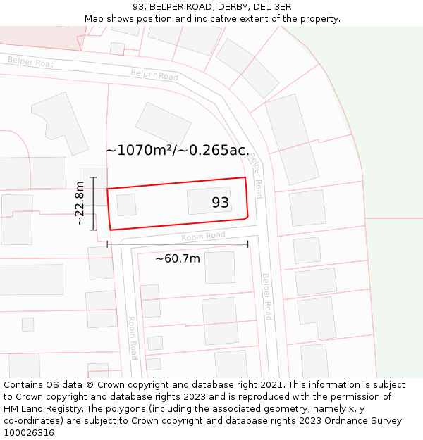 93, BELPER ROAD, DERBY, DE1 3ER: Plot and title map