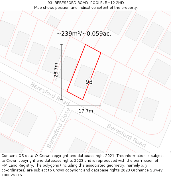 93, BERESFORD ROAD, POOLE, BH12 2HD: Plot and title map