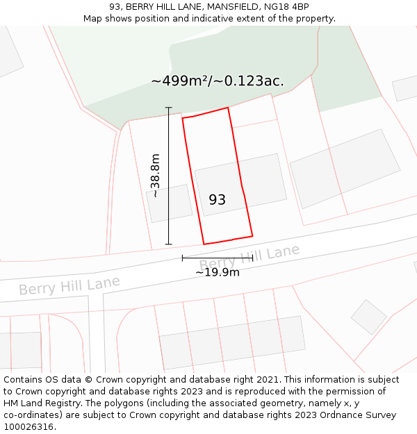 93, BERRY HILL LANE, MANSFIELD, NG18 4BP: Plot and title map