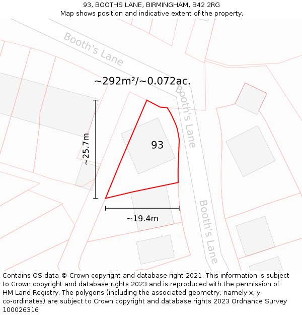 93, BOOTHS LANE, BIRMINGHAM, B42 2RG: Plot and title map
