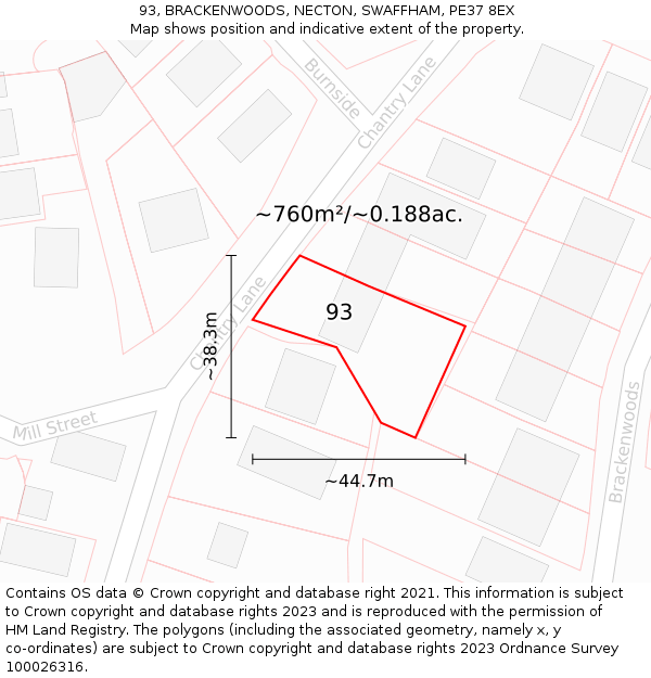 93, BRACKENWOODS, NECTON, SWAFFHAM, PE37 8EX: Plot and title map